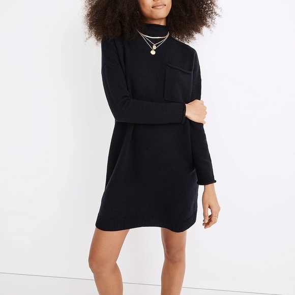 Madewell Resourced Cashmere Roll Neck Mini Sweater Dress Navy Blur Longline Sz M - Picture 1 of 8